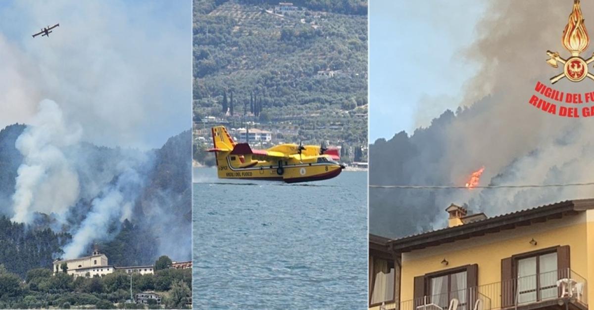 Il fuoco non dà tregua, grosso incendio sul Garda: in azione 3 canadair (VIDEO), enorme colonna di fumo. Vigili del fuoc